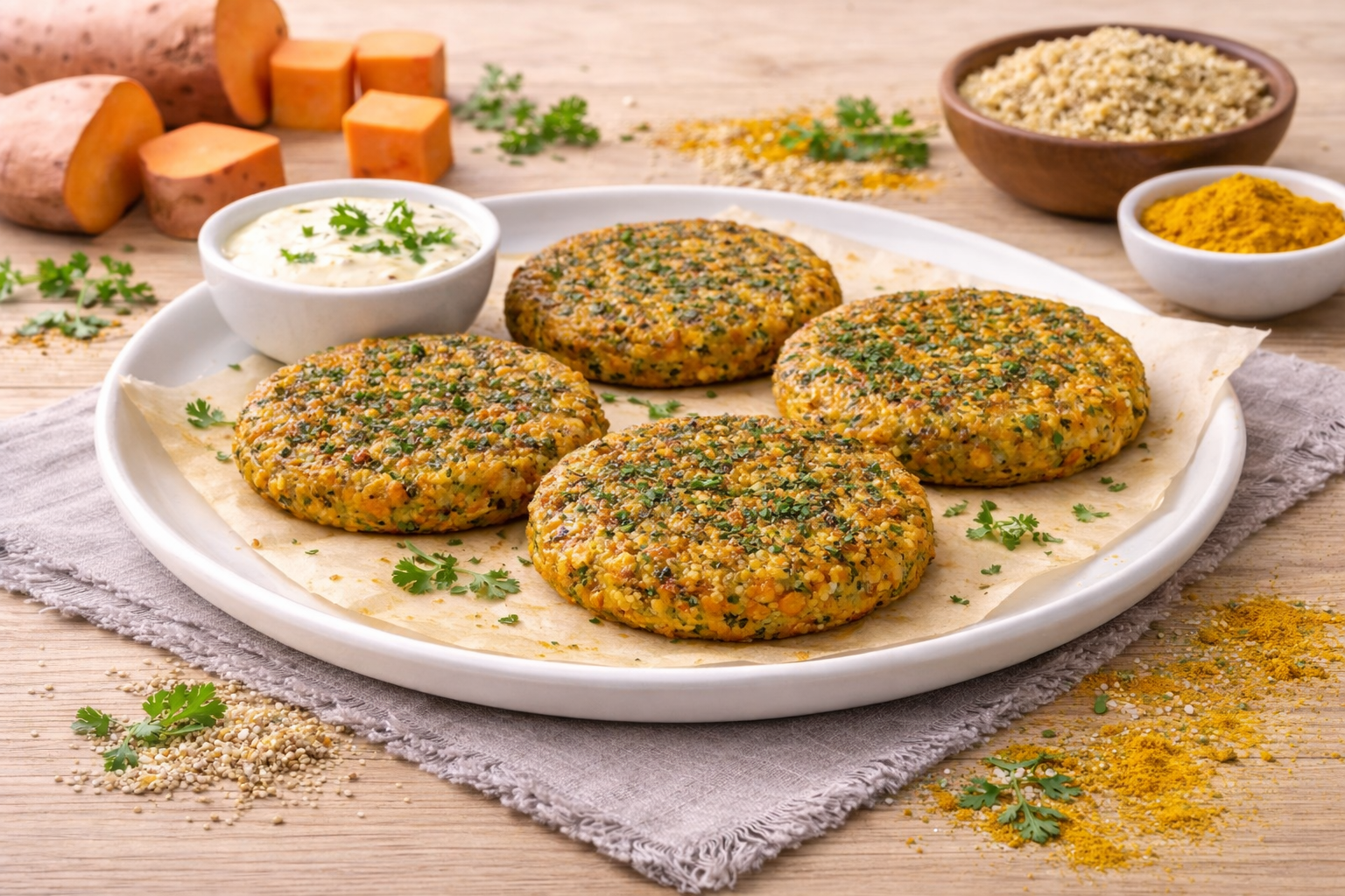 MEDALLONES DE QUINOA, BATATA Y CURRY