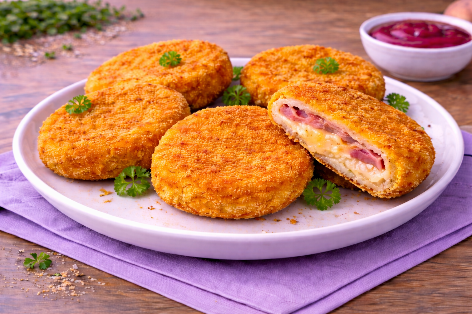 MEDALLONES DE POLLO CON JAMÓN Y QUESO